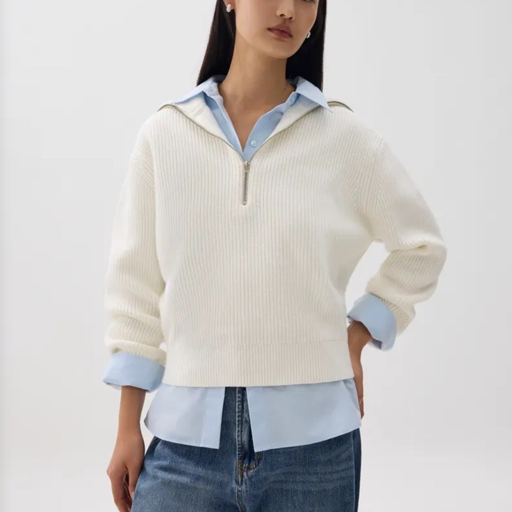 NWOT - Women's Cream Half-Zip Ribbed Sweater